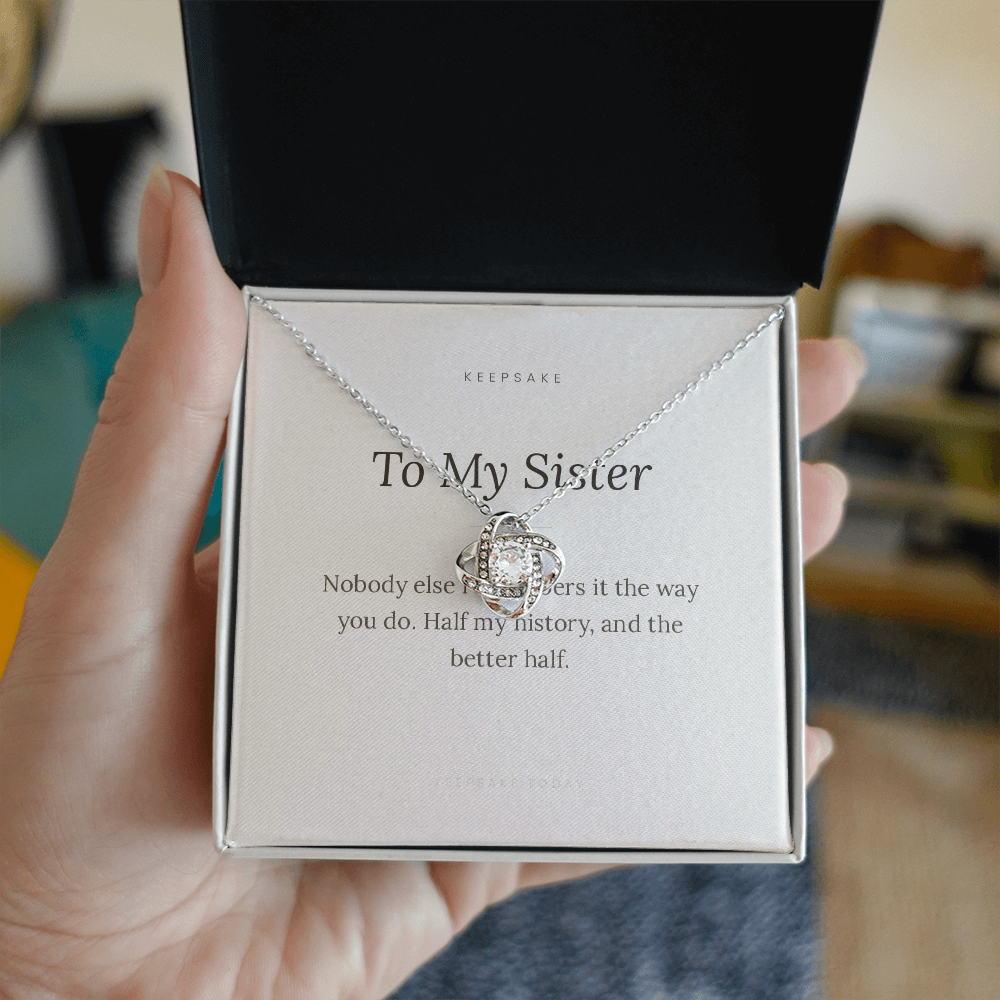 To My Sister Love Knot Necklace - Keepsake Gift with Message Card