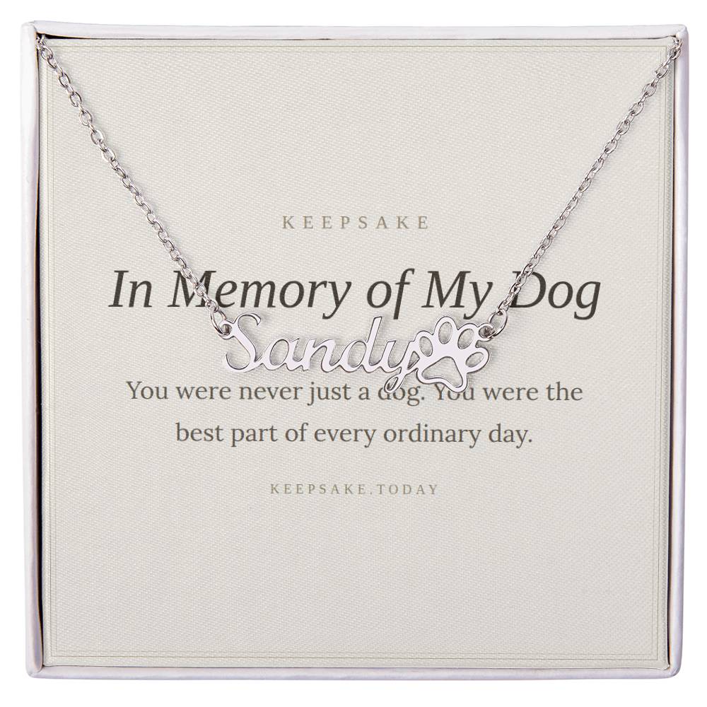 Dog Memorial Name Necklace with Paw Print - Pet Loss Keepsake Gift