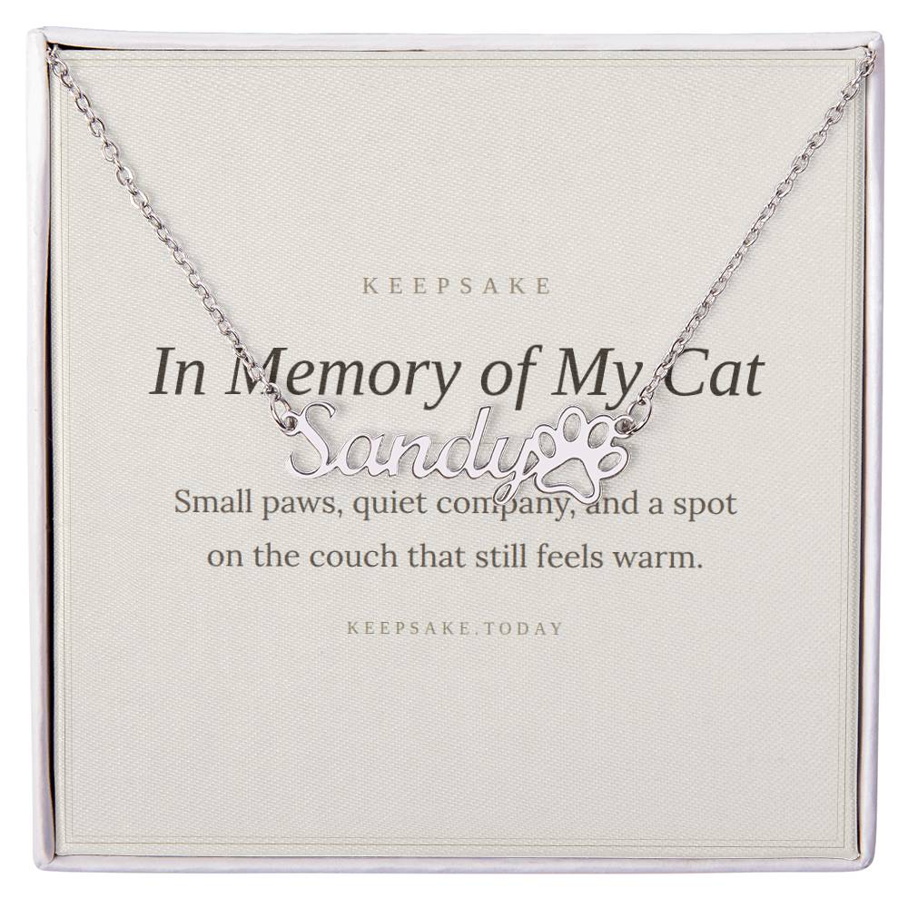 Cat Memorial Name Necklace with Paw Print - Pet Loss Keepsake Gift