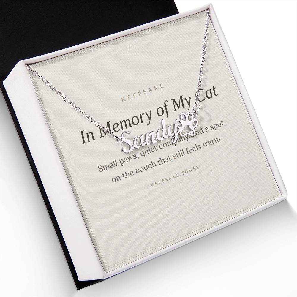 Cat Memorial Name Necklace with Paw Print - Pet Loss Keepsake Gift