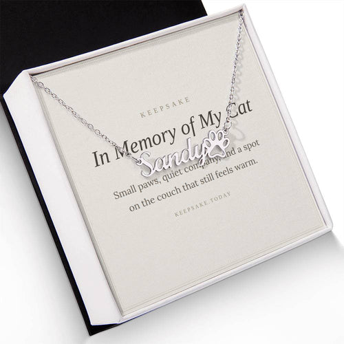 Cat Memorial Name Necklace with Paw Print - Pet Loss Keepsake Gift