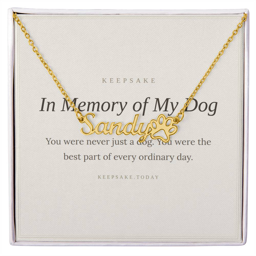 Dog Memorial Name Necklace with Paw Print - Pet Loss Keepsake Gift