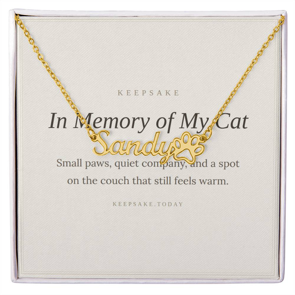 Cat Memorial Name Necklace with Paw Print - Pet Loss Keepsake Gift