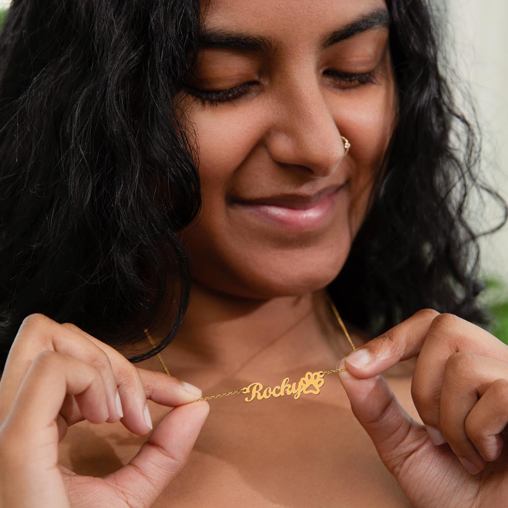 Personalized Pet Name Necklace with Paw Print - Dog Mom Keepsake Gift