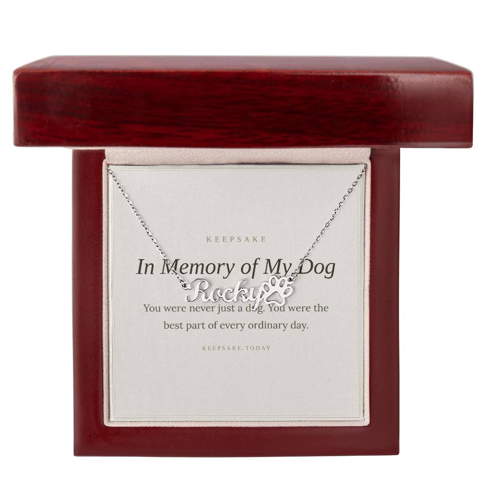 Dog Memorial Name Necklace with Paw Print - Pet Loss Keepsake Gift