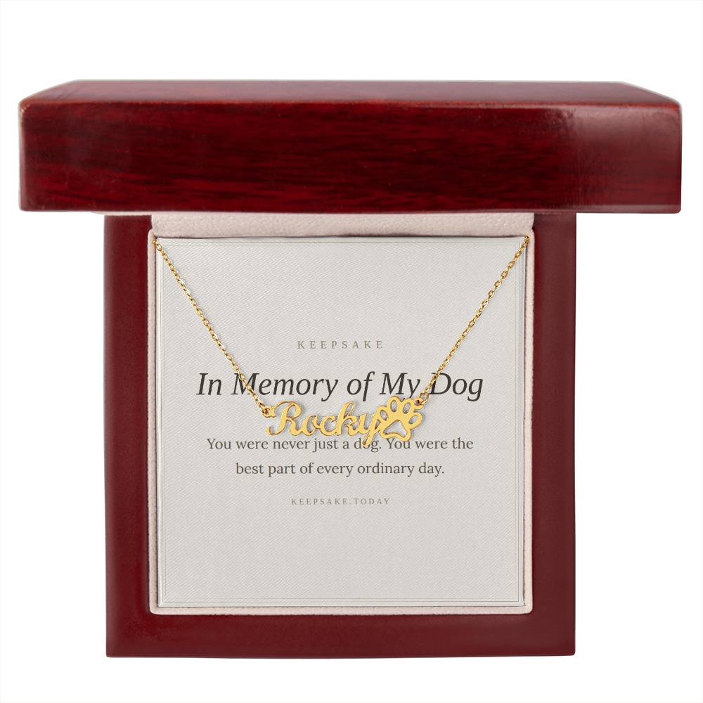 Dog Memorial Name Necklace with Paw Print - Pet Loss Keepsake Gift