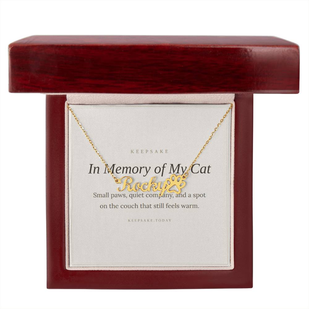 Cat Memorial Name Necklace with Paw Print - Pet Loss Keepsake Gift