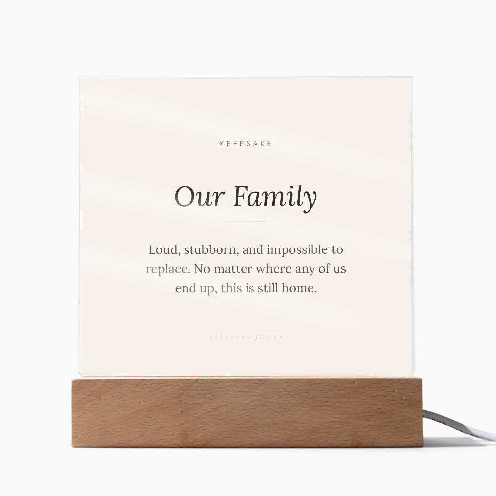 Our Family Acrylic Plaque with LED Base - Keepsake Home Decor Gift