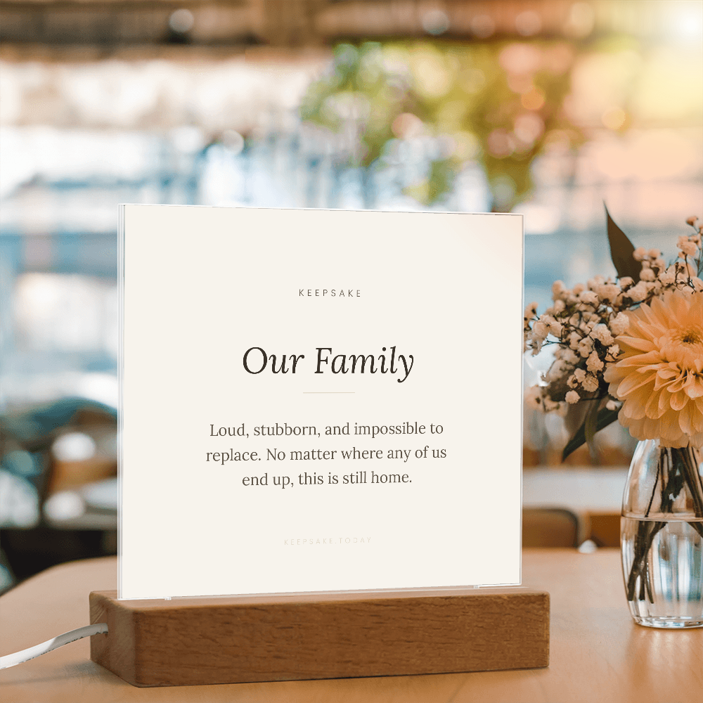 Our Family Acrylic Plaque with LED Base - Keepsake Home Decor Gift – view 2