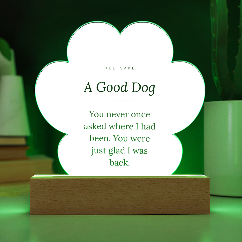 In Memory of a Good Dog Acrylic Paw Plaque with LED Base - Pet Memorial Gift – view 4