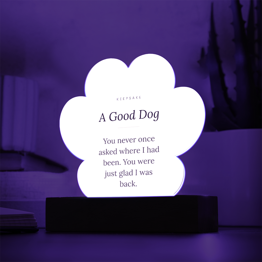 In Memory of a Good Dog Acrylic Paw Plaque with LED Base - Pet Memorial Gift – view 5