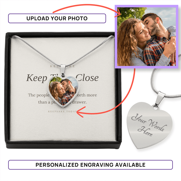 Personalized Photo Heart Necklace - Custom Picture Keepsake Gift